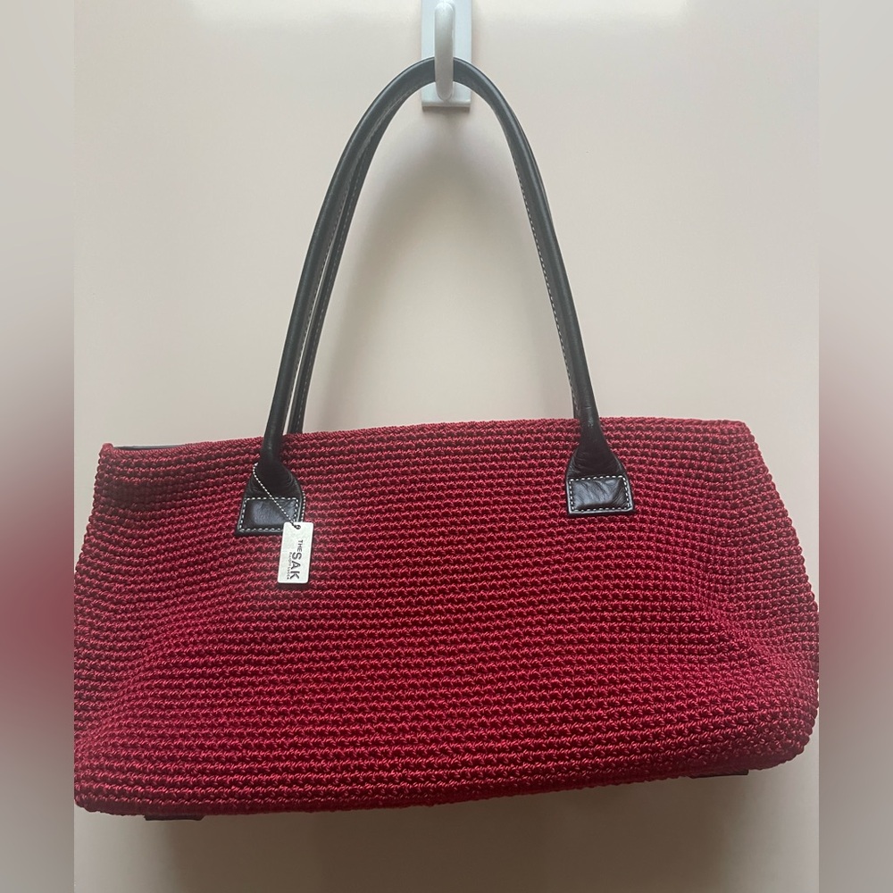 The SAK Red Woven Tote with Black Handles